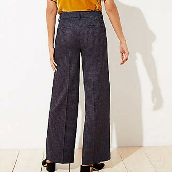 Loft Women’s Size 14 High Waist Trouser Wide Leg Navy Houndstooth Dress Pants - Picture 2 of 13